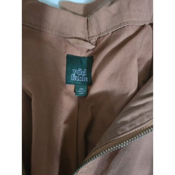 Brown Cotton Zip-Up Jacket With Pockets XXL W Casual Wear chore coat peasant - Picture 4 of 4